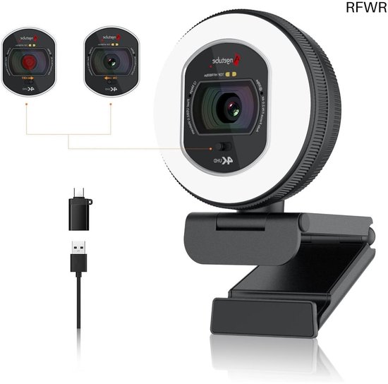 Angetube 4K Webcam - Ultra HD USB camera met privacykap en afstandsbediening, ingebouwde dubbele ruisonderdrukkende microfoon, met USC-C-adapter, plug-and-play, geschikt voor Win/MAC/PC/laptops
