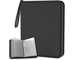 NAPI Verzamelmap voor 400 Kaarten - Binder Map voor Kaarten - 4 Pocket - Kunstleer - Premium Card Binder met Ritssluiting - 50 Pagina's - A5 Formaat - Zwart