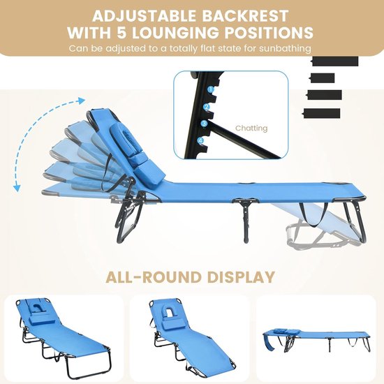 KADAX Ligstoel, strandstoel van hout, zonnebed tot 120 kg, ligstoel van beukenhout, houten klapstoelen, strandstoel, klapstoel voor strand, houten ligstoel (donkerblauw