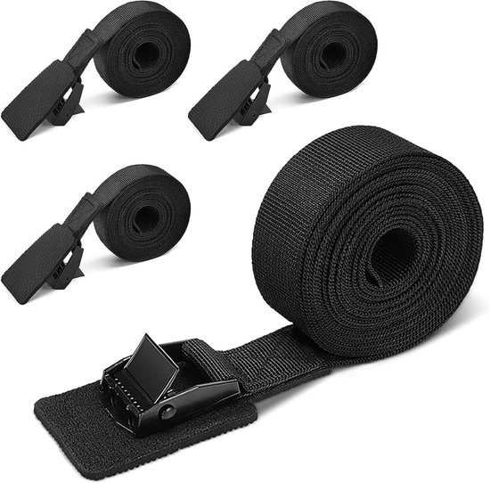 Allecto Plus - 4-pack zwarte spanbanden met bekleding voor fietsendrager, dakkoffer, motorfiets en kajak - Verstelbare bevestigingsriem met klemslot - Extra groot draagvermogen - Set van 4 stuks
