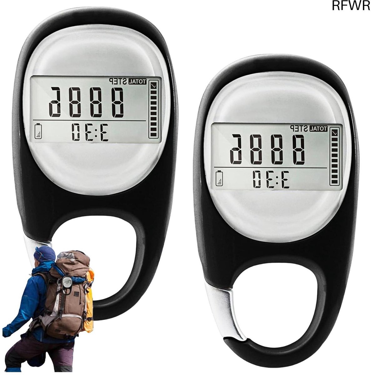 RFWR® Draagbare 3D-stappenteller met Clip - Nauwkeurige Digitale Stappenteller voor Wandelen en Hardlopen, Geen App Nodig