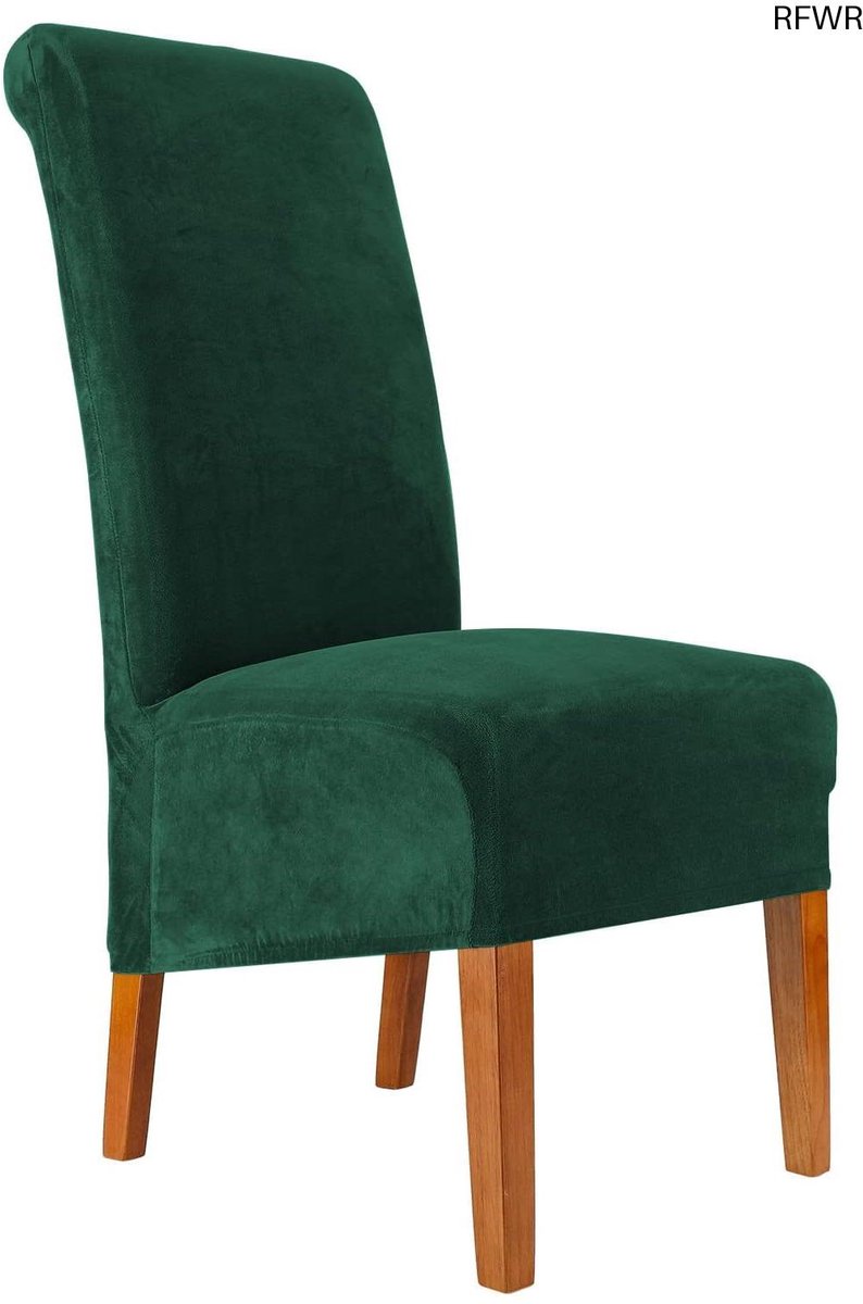 RFWR® Donkergroene Fluwelen Eetkamerstoelhoezen - Set van 6 - Stretch en Wasbaar