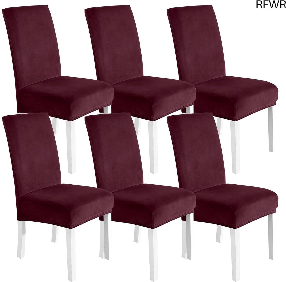 RFWR® Fluwelen Stretch Stoelhoezen 6 Stuks - Universele Wasbare Eetkamerstoelhoezen voor Modern Interieur