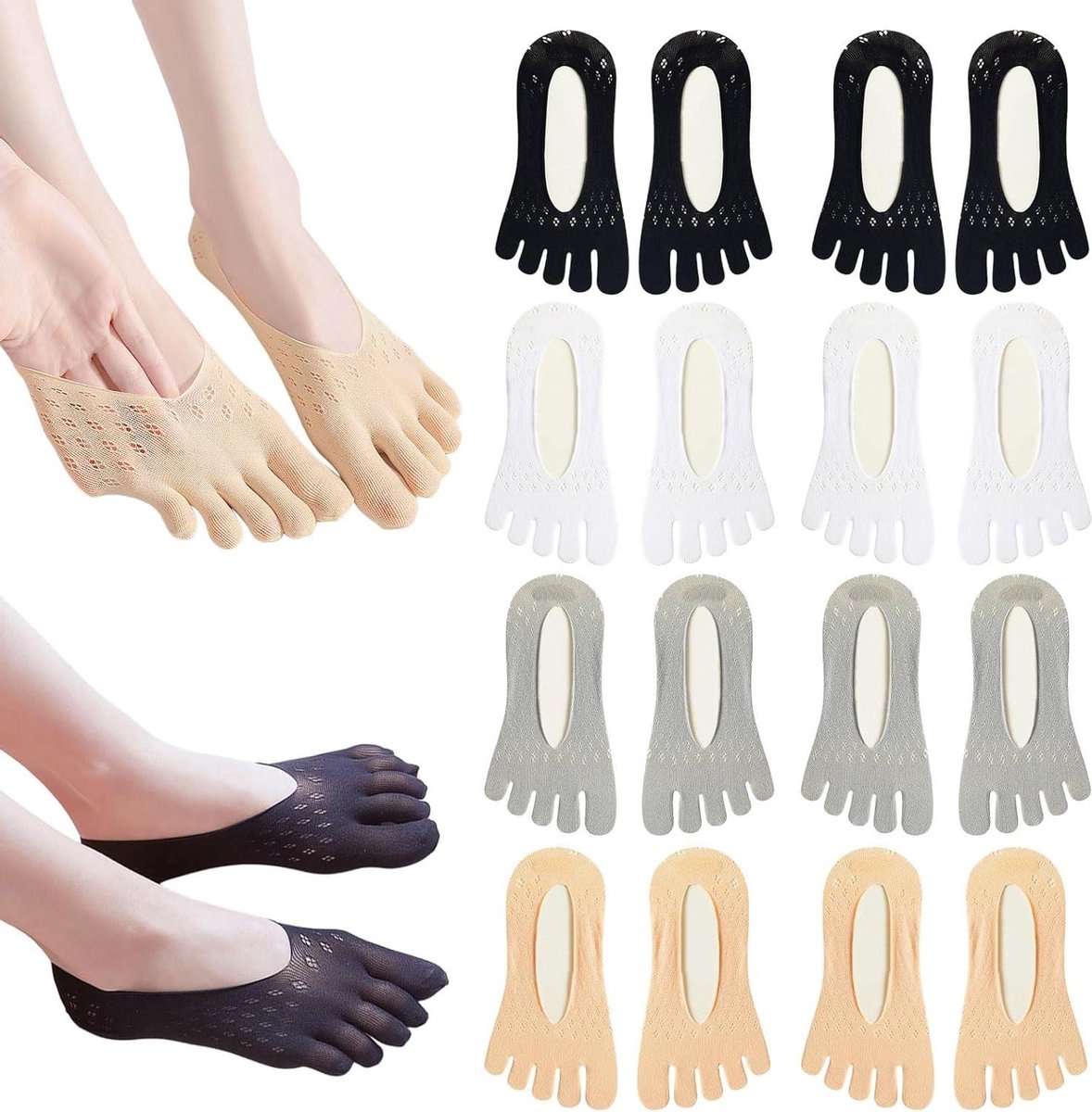 Allecto Plus - 8 Paar Orthopedische Compressie Sokken voor Vrouwen - Teengewricht Sokken - Lage Snij Liner Sokken met Gel Tab - Comfortabel en Ondersteunend