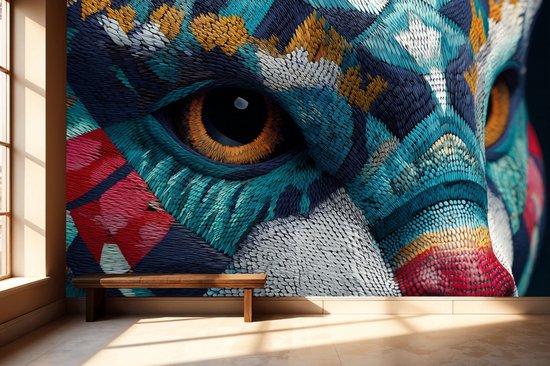Peel & stick Fotobehang - Vibrant Mosaic Feline Mystique - 250x50 centimeter