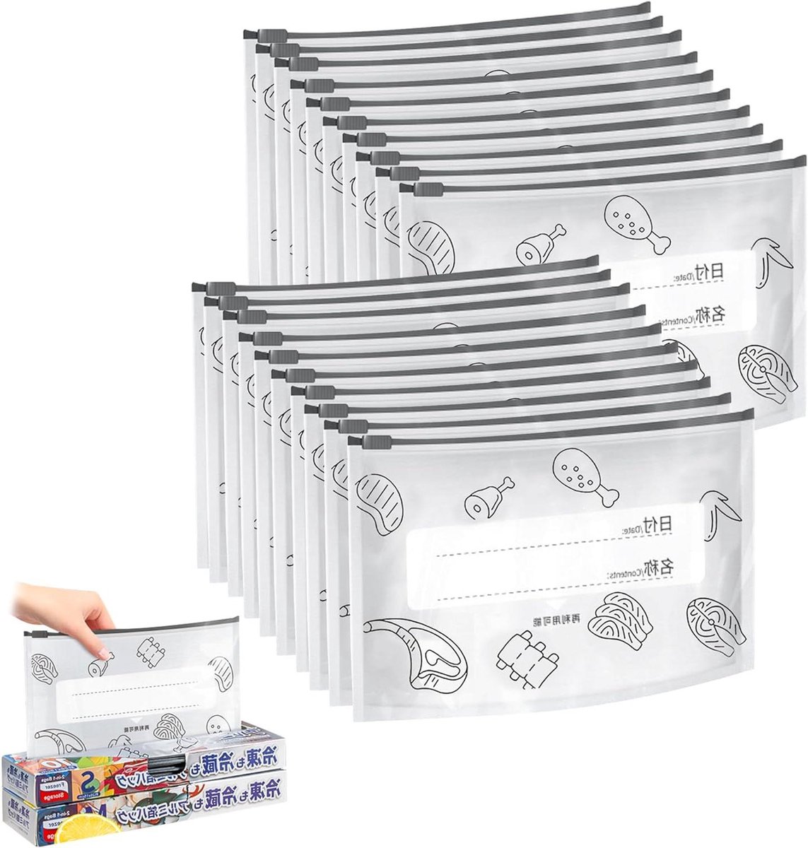 Allecto Plus - Hersluitbare voedselzakken voor het bewaren van levensmiddelen 26 x 15 cm - 20 stuks