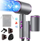 ibettertec - Sèche-cheveux - Sèche-cheveux ionique - Pliable - 2400 W - Avec 3 buses de coiffage et 6 réglages de température - Sèche-cheveux pliable - Grijs violet