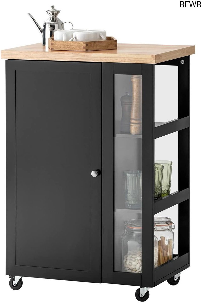 RFWR® Keukentrolley met Deur en Planken - Zwart 60x40x90cm
