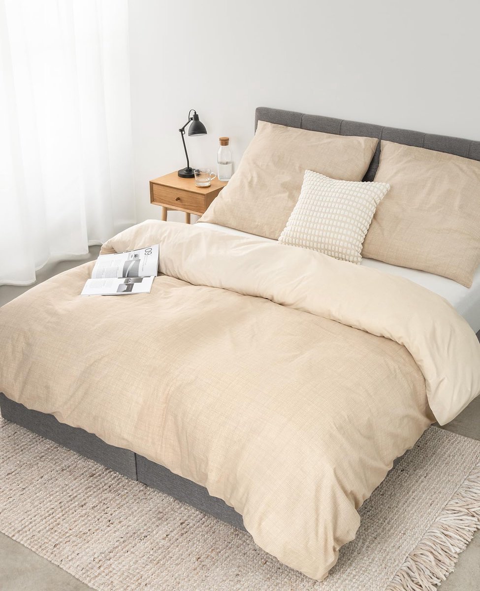 Ibenzoa Hoogwaardig Omkeerbaar Katoenen Beddengoedset Voor Optimale Slaapcomfort Het Hele Jaar Door Beige