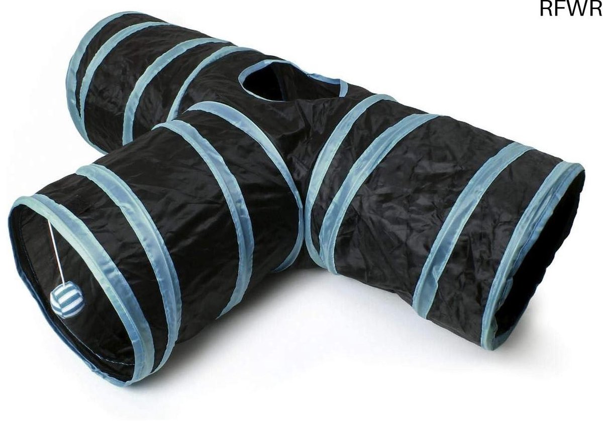 RFWR® Opvouwbare Kattentunnel - Interactief Kattenspeelgoed met 3 Kanalen en Hangende Bal voor Katten en Kleine Huisdieren - Geschikt voor Binnen en Buiten