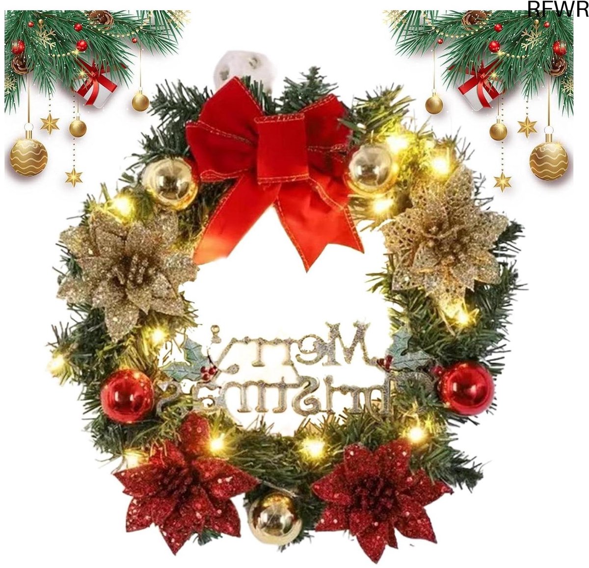 RFWR Kerstkrans met Verlichting - 40 cm Decoratieve Deurhanger voor de Feestdagen