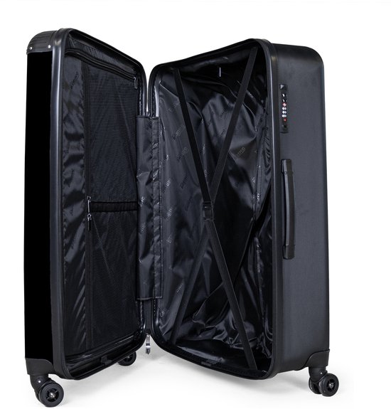 NoBoringSuitcases.com® - Grande valise - Valise de voyage légère - Fond noir avec fleur d'hibiscus verte - Trolley 4 roues - Grand trolley XL - 98 litres de bagages