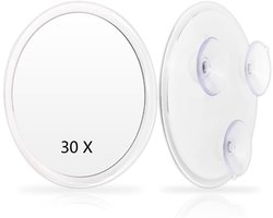 Vergrootspiegel met Zuignap - Make-up Spiegel met Zuignappen - 30x Vergroting - Ø15cm - Reisspiegel - Mini Make Up Spiegel - Geschikt voor thuisgebruik, schoonheidssalons en reizen - Wit