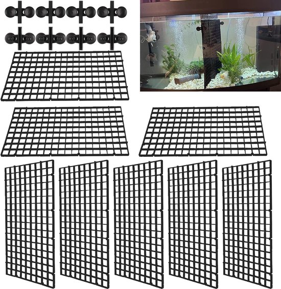 Cuyacili 2 stuks aquarium scheidingswand voor aquaria kunststof rooster plaat voor aquarium onderste box aquariumverdeler transparante kunststof aquariumverdeler met zuignappen en accessoires 26 x 33