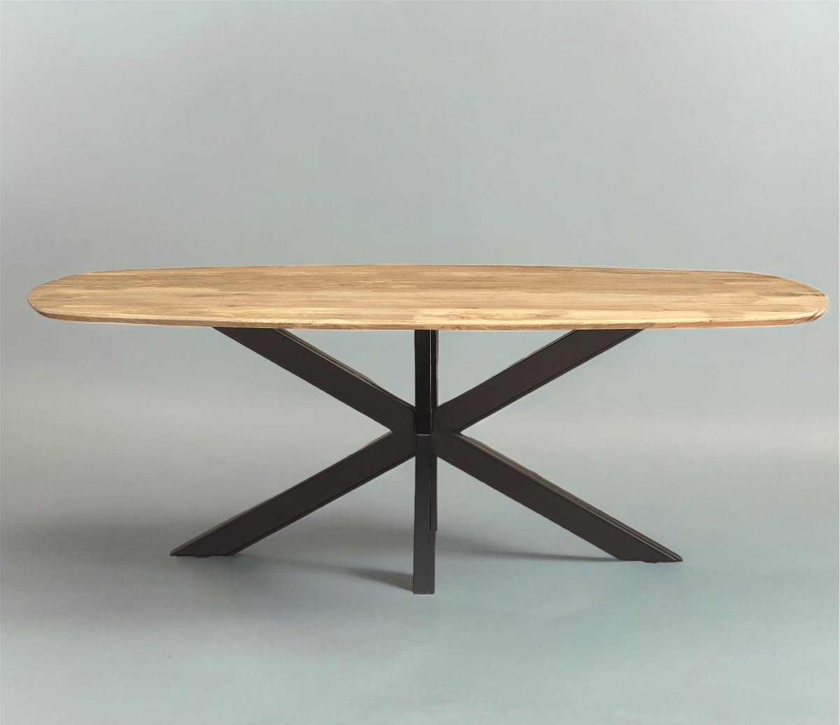 Swiss Danish Oval Eettafel – 160x90 cm – Naturel Mangohout met Stalen Poten