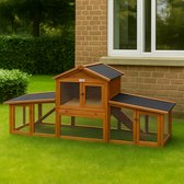 Lendo Online Konijnenhok van geïmpregneerd vurenhout - 204x46x84cm - Bruin - kleine dieren - cavia kooi van hout - konijnenkooi - dierenverblijf - binnen en buiten - Asfalt dak - Weersbestendig