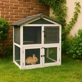 Lendo Online Konijnenhok van geïmpregneerd vurenhout - 94x46x96cm - grijs - kleine dieren - cavia kooi van hout - konijnenkooi - dierenverblijf - binnen en buiten - Asfalt dak - Weersbestendig