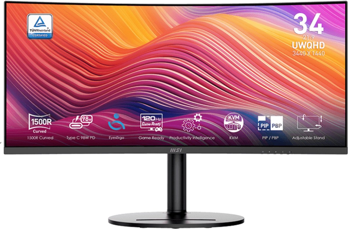 MSI Modern MD342CQP - Ultrawide QHD Monitor - 120Hz - 34 inch - USB HUB/KVM -USB-C PD 98W