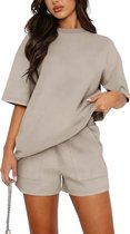 Dames - Kledingset - Korte Broek - Shirt - Beige - Maat XXL