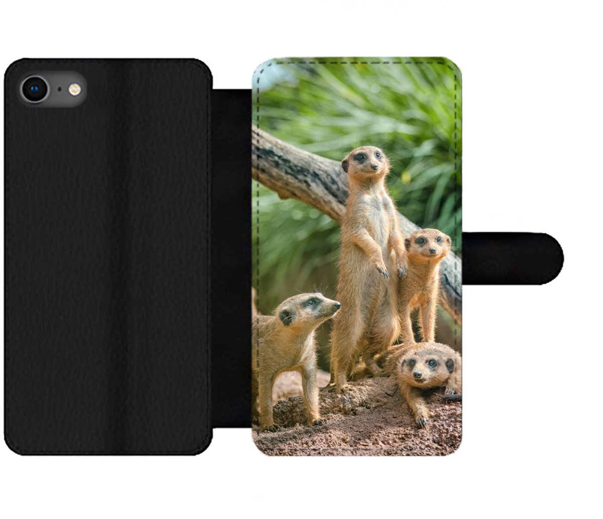 Telefoonhoesje Geschikt voor iPhone SE 2020 telefoonhoesje - Familie - Dieren - Stokstaartjes - Met vakjes - Wallet case met magneetsluiting