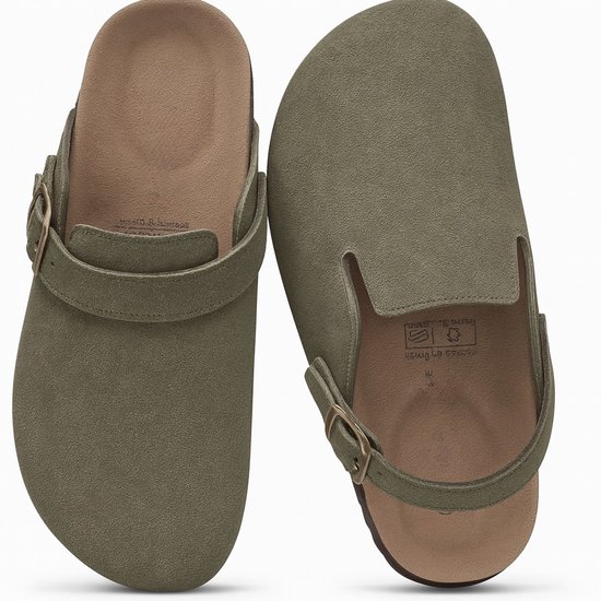 Sabots en daim Aventury pour femme - Chaussures à enfiler - Slippers - Sabots pour femmes - Vert - 37