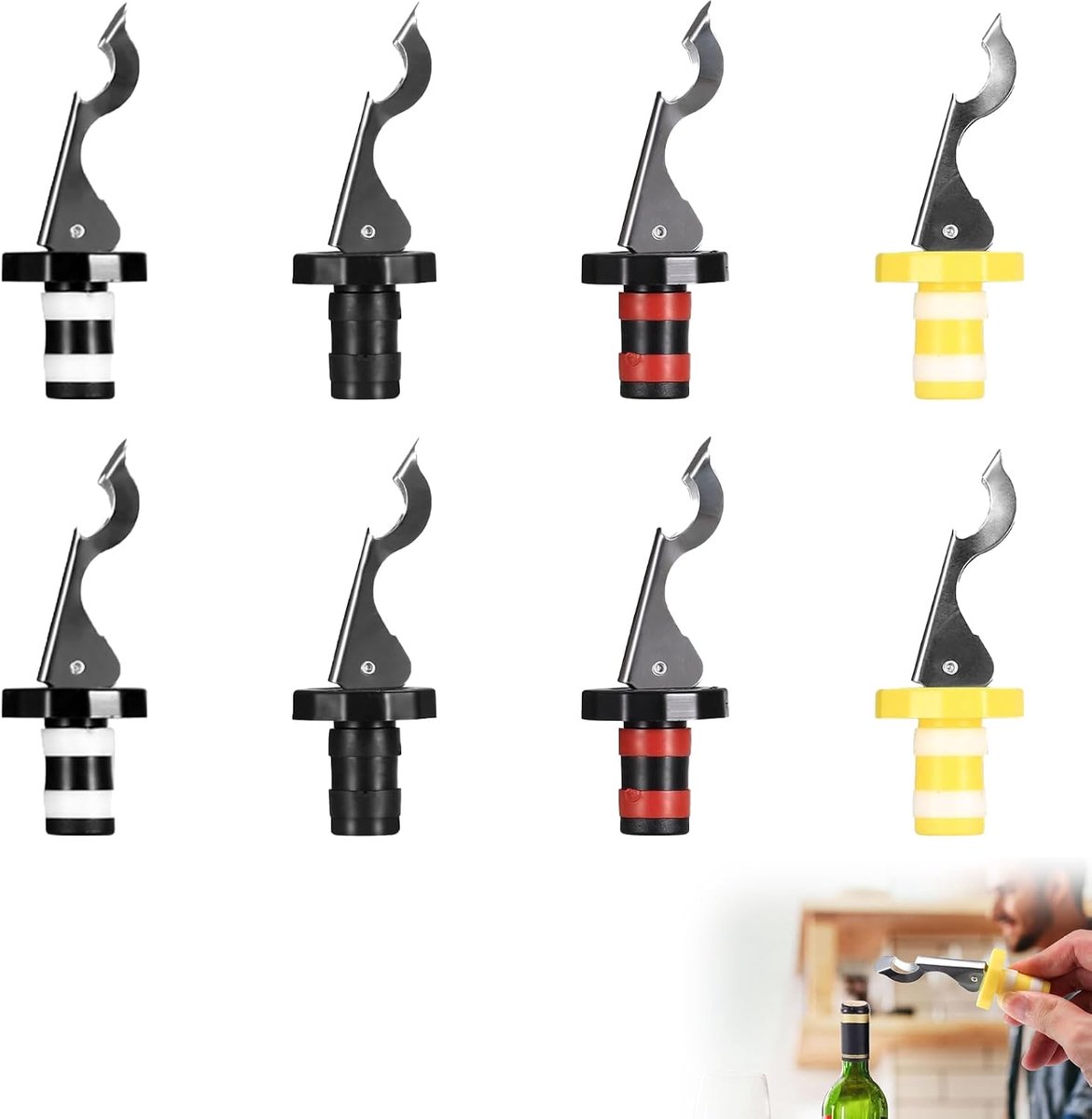 Bottle Caps met Lever - Herbruikbare Flessendoppen voor Bier - Wijn - Champagne - 8 Stuks