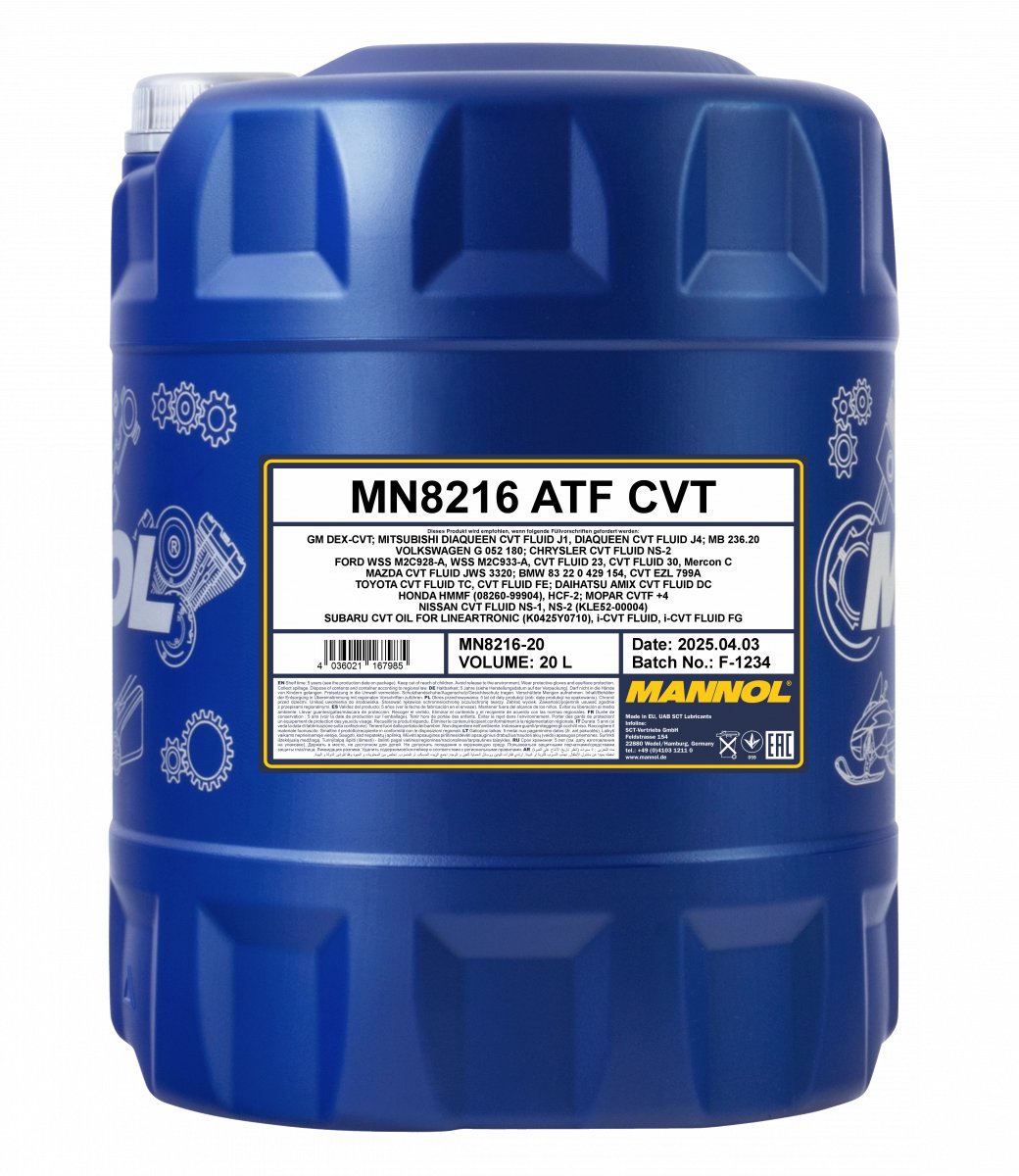 20 Liter Mannol 8216 Automatische transmissie Olie ATF CVT