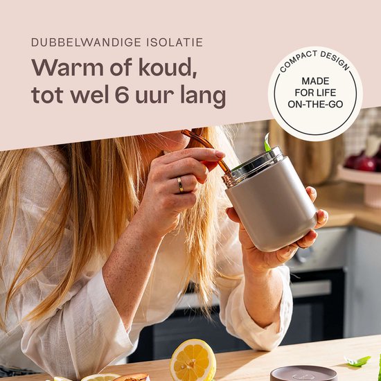 BergHOFF Home Nommie – Boîte à lunch Thermos 0 l – Boîte à lunch Thermos étanche – Garde au chaud ou au froid pendant 6 heures – Isolation à double paroi – Récipient alimentaire étanche – Acier inoxydable – Lavable au lave-vaisselle – Beige