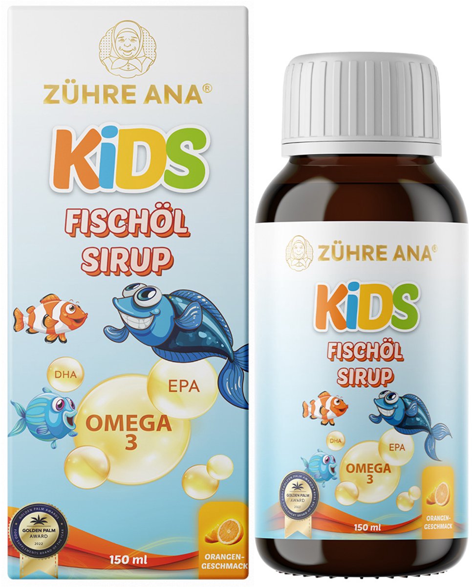 Zühre Ana® Kids Omega 3 visoliesiroop 150 (ml.)| Met vitamineadditieven en sinaasappel | Balık Yağı Şurubu |