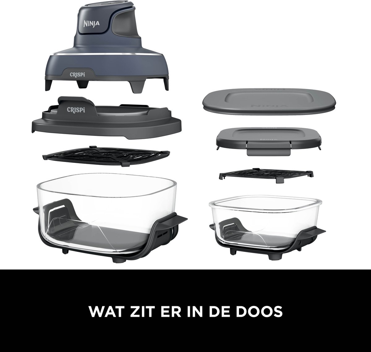 Ninja CRISPi 4-in-1 compact glazen kooksysteem - Airfryer, Roast, Recrisp, Keep Warm - Inclusief twee glazen schalen van 3.8L en 1.4L en bijpassende deksels - 2 Crisper-Plates - Blauw - FN101EUGY — afbeelding 6