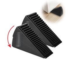 Deurstopper - 2 Stuks - Rubber / Rvs - Deurklem - Deurstoppers Voor Binnen & Buiten - Deurvastzetter - Deurstop - Met Verstelbare Veer - Stevige Deurstopper - Geschikt Voor Elke Zware Metalen Deur, Veiligheidsdeur, Garagedeur - Zwart