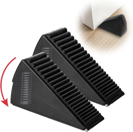 Deurstopper - 2 Stuks - Rubber / Rvs - Deurklem - Deurstoppers Voor Binnen & Buiten - Deurvastzetter - Deurstop - Met Verstelbare Veer - Stevige Deurstopper - Geschikt Voor Elke Zware Metalen Deur, Veiligheidsdeur, Garagedeur - Zwart