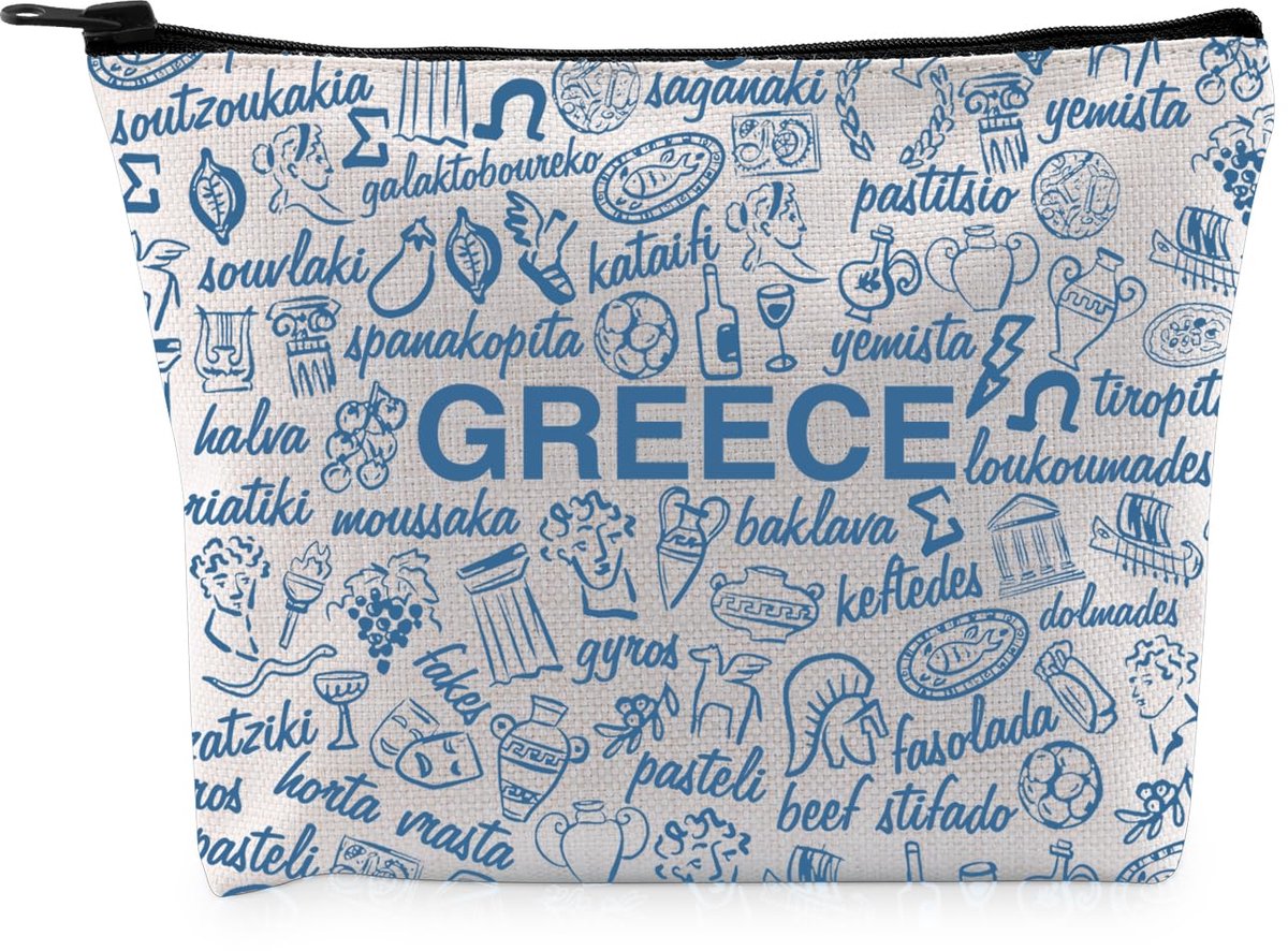 Funny Greece Lovers Gift Greece Food Makeup Bag Greece Traveler Cosmetic Bag Greek Culture Lovers Gift, Greece Food Bag