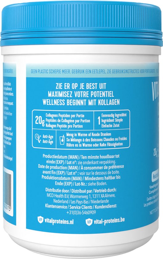 Vital Proteins - 10 tot 20 gram Peptiden Rundercollageen - Gehydrolyseerd - Neutrale Smaak - Suikervrij - 284 Gram