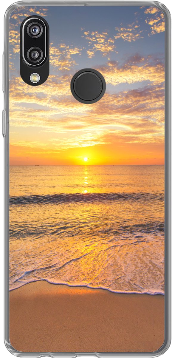 Telefoonhoesje Geschikt voor Huawei P20 Lite (2020) hoesje - Strand - Zonsondergang - Zee - Siliconen Telefoonhoesje Telefoonhoesje