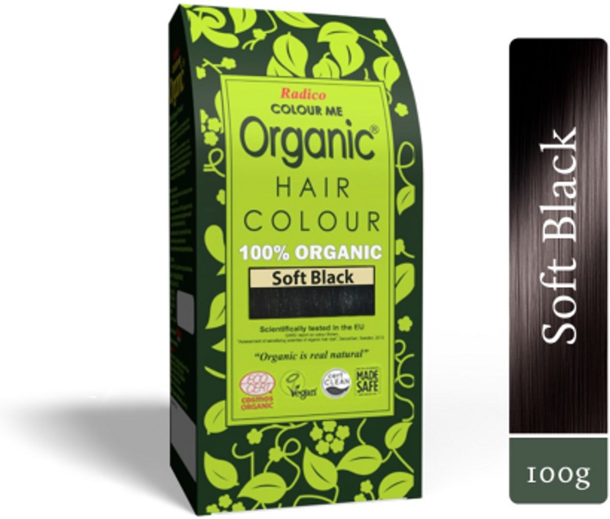Radico COLOUR ME ORGANIC Soft Black 100% Natuurlijke BIO Organic 9-Kruiden Haarverf ZonderAmmoniak. Ammonia. PPD. PTD. Peroxide. Waterstofperoxide etc. o.a. Henna 100g