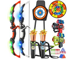 Boogschiet Speelgoedset voor Kinderen – LED Light-Up Boog met Pijlen & Zuignappen – Inclusief Doelstandaard & Dartbord – Indoor & Outdoor Speelgoed
