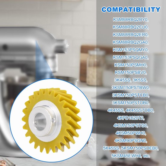 Dailygoods - Worm Gear Mixer - Vervangingsonderdeel - Geel - Geschikt voor Whirlpool Mixers - Hoogwaardige kwaliteit - Inclusief accessoires van Dailygoods — afbeelding 2