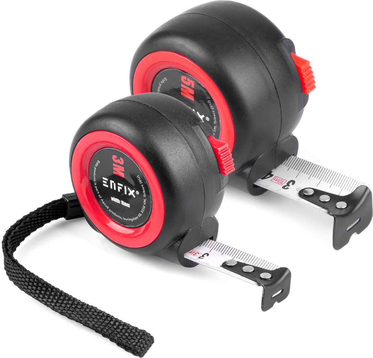 Rolmaat 5 m en Rolmaat 3 m – Meetlint Set met Automatische Vergrendeling – Rood/ Zwart