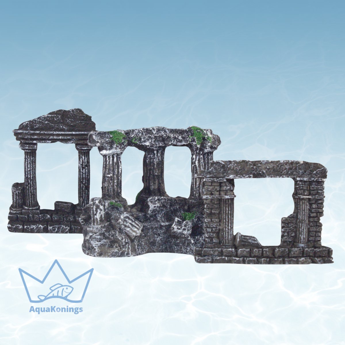 AquaKonings - Aquarium decoratie - Ornamenten -Romeinse pilaren - Set 3 stuks - 8x1.5x5.5 tot 8.5x4.5x8
