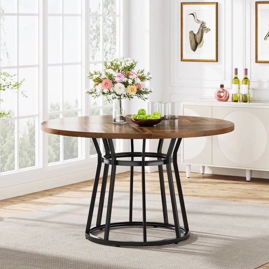 Sohome Ronde Eettafel Madaline - Eiken - 120cm - Naturel / Zwart | Leen Bakker Sohome Ronde Eettafel Madaline - Eiken - 120cm - Naturel / Zwart | Leen Bakker