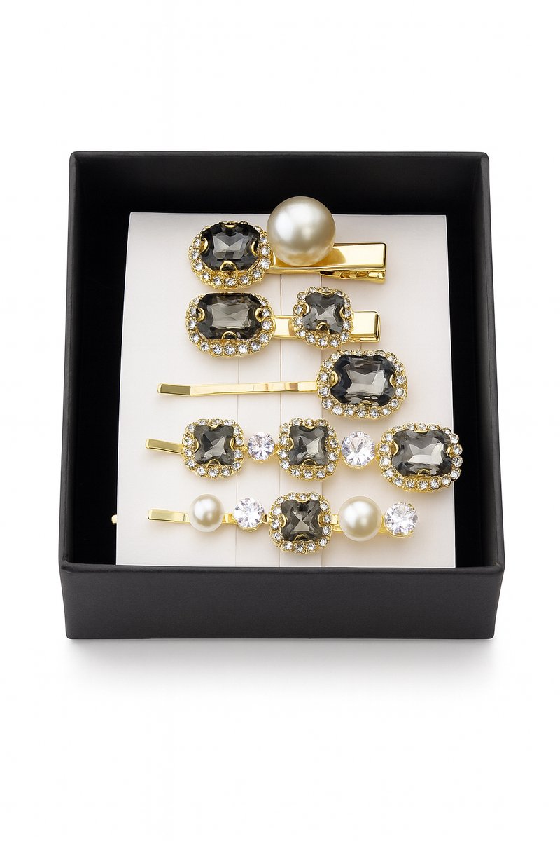 Haarspeld, set van 5, haaraccessoires, bijousteen, dames, populair, schattig, glinsterend ,Donkergrijs