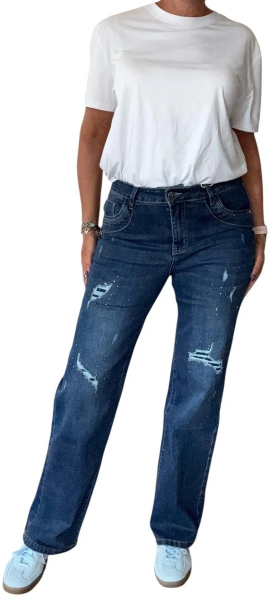Karostar jeans - Glitter en scheuren - Straight - Blauw - Maat 36 - Festival