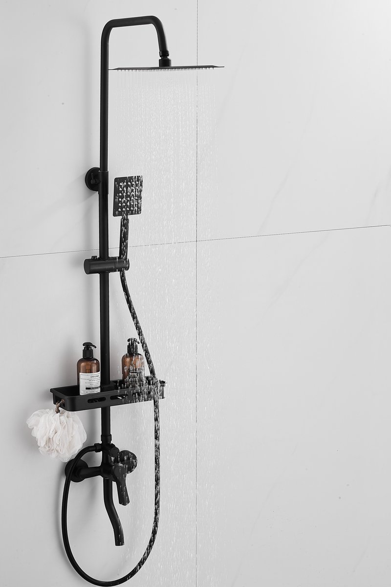 Edmondo Opbouw Doucheset Regendouche type 6045 met Mengkraan, Planchet en Handdouche Mat Zwart