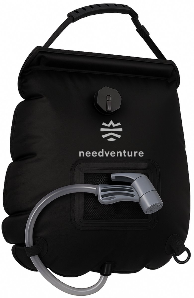 needventure® Solar Douche - Camping Douchezak - Buiten Douche - Tuindouche - Inclusief Thermometer - Waterzak Met Douchekop - 20L - Zwart