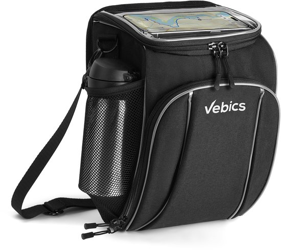 Vebics® Stuurtas Fiets Afneembaar - 100% Waterbestendig - Fietstas stuur electrische fiets - Schoudertas - Telefoonhouder fiets - Inclusief schouderband & E-book