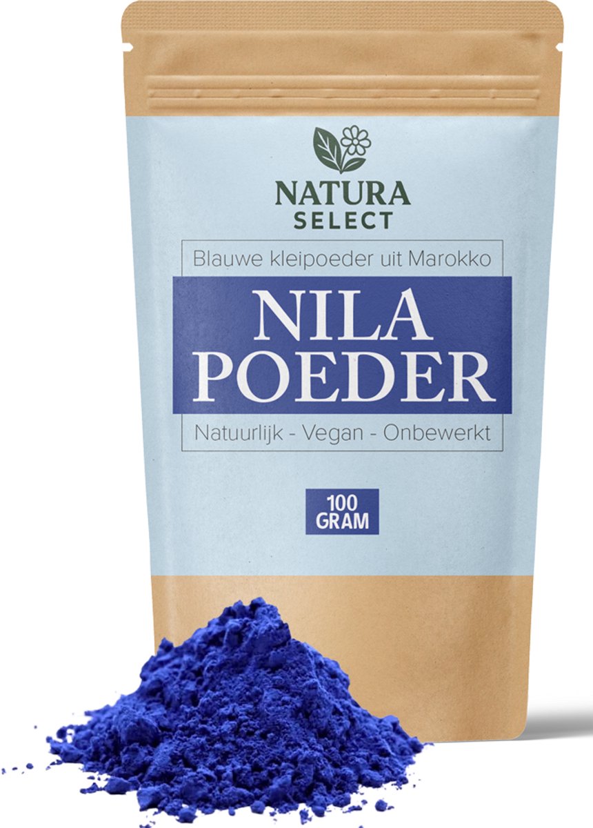 Nila Poeder 100g – Blauwe Klei uit Marokko – Whitening voor Huid & Tanden – 100% Natuurlijk – Incl. Doseerlepel