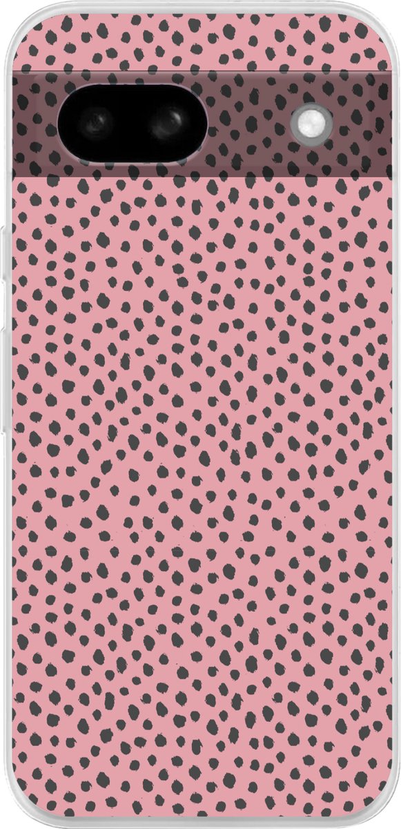 Telefoonhoesje Geschikt voor Google Pixel 8 a hoesje - Stippen - Roze - Zwart - Siliconen Telefoonhoesje Telefoonhoesje