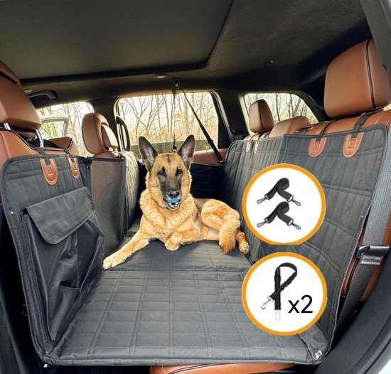 Couverture de Luxe pour chien - Taille siège arrière de voiture avec fond rigide - Couverture de voiture pour chien avec fond rigide - Housse de protection pour voiture - Tapis pour chien - Ceinture de sécurité et sac de rangement inclus