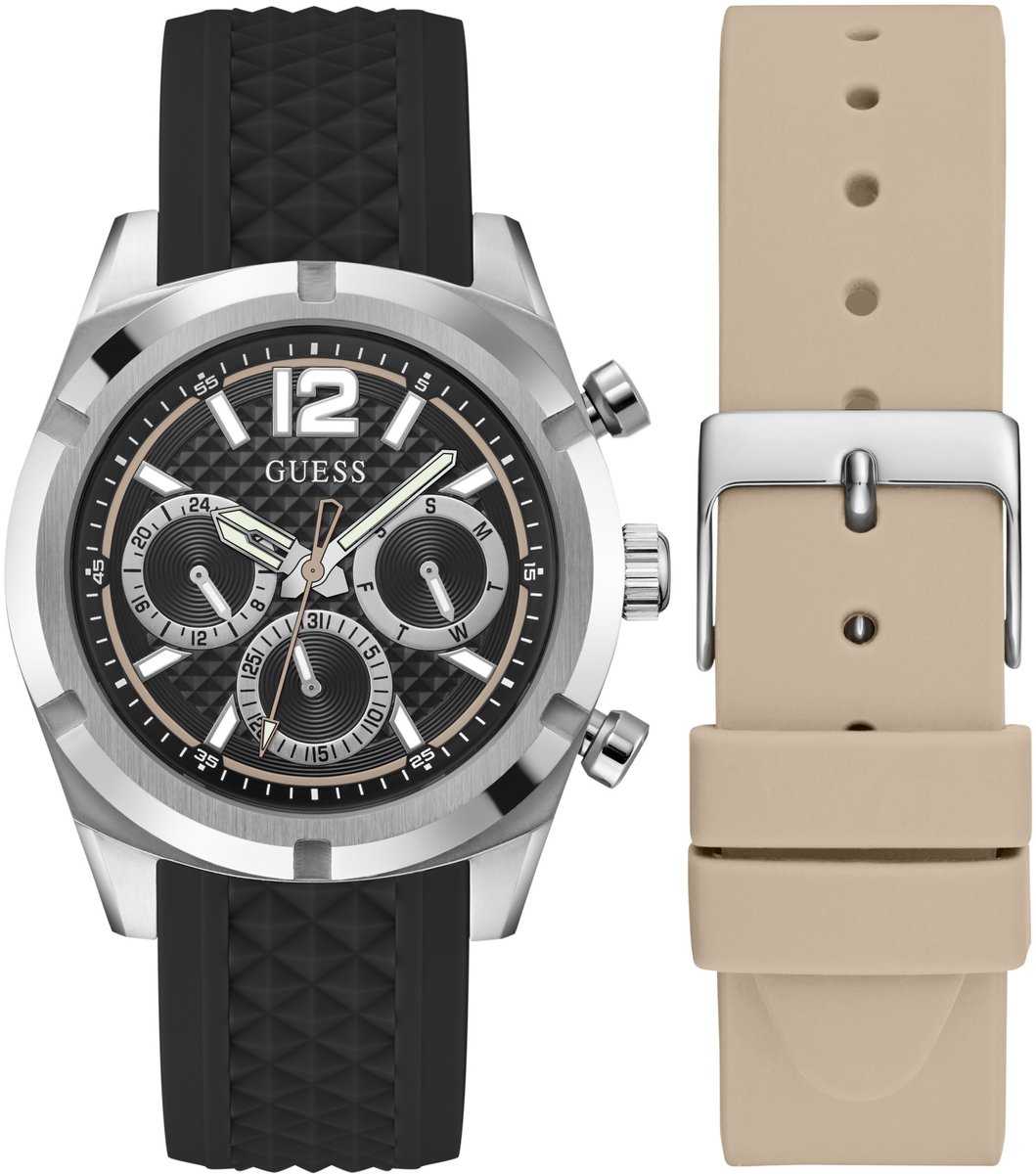 Guess Gbs Resistance - Box Set Kwarts Analoog Kwarts Horloge Zwart Kast 100%: Gerecycled Staal | Armband 100%: Siliconen 44 GW0719G1